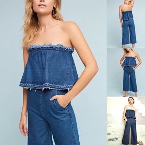 Anthropologie JOA denim strapless jumpsuit M